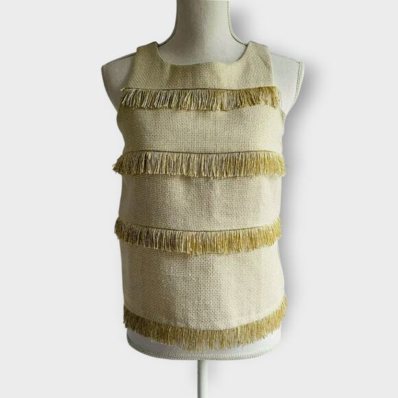 Sunday in Brooklyn Gold Fringe Crop Top Sleeveless Relaxed Fit Tweed Wool Size S - Picture 2 of 9